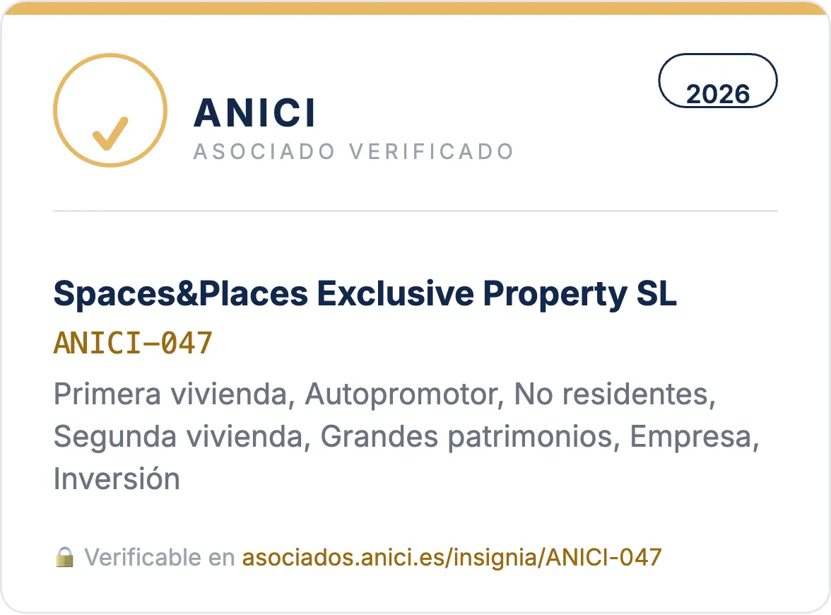 Инсигния ANICI: Spaces&Places Exclusive Property SL, asociado verificado, номер ANICI-047